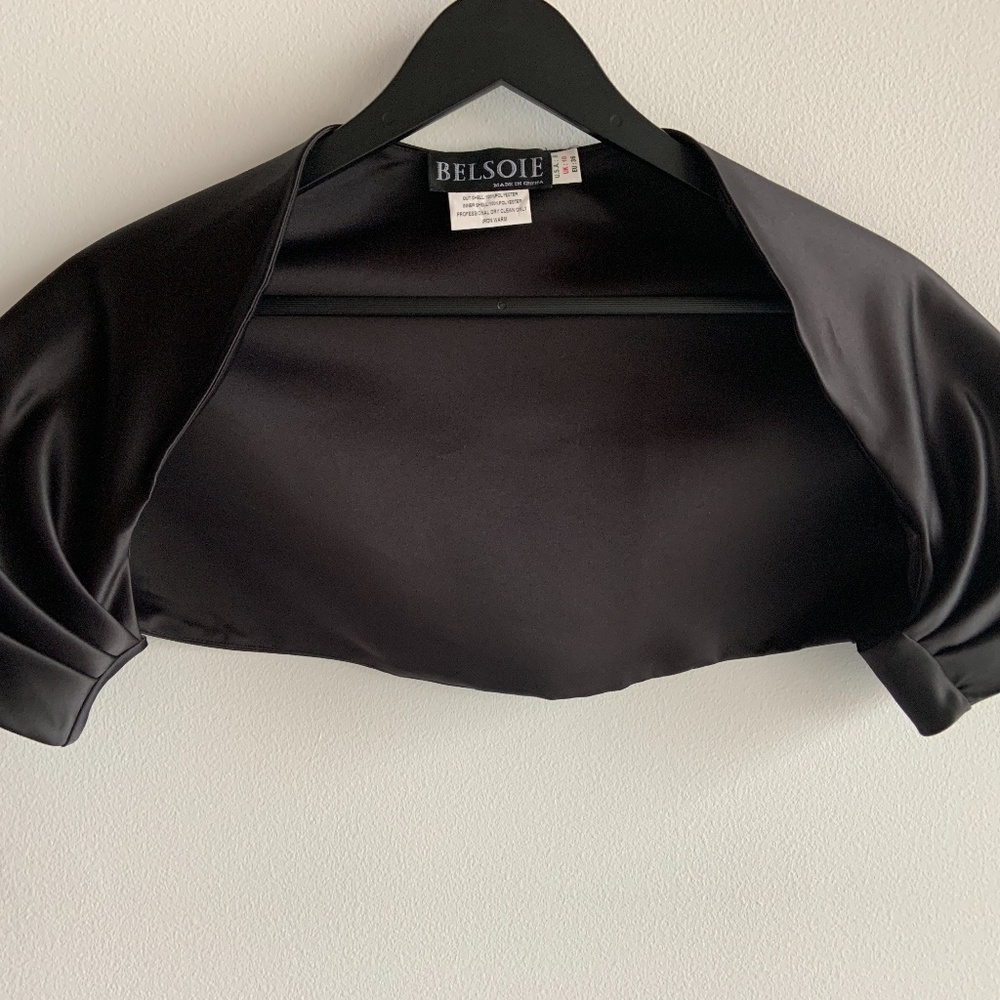 Black Satin Evening Shoulder Shrug by Belsoie 8